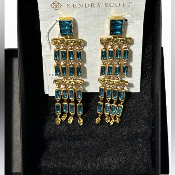 Kendra Scott Jack Statement Vintage Teal Crystal Earrings - Picture 4 of 6